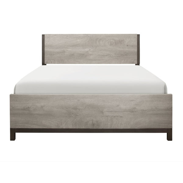 English Elm Twin Panel Bed Set with Dresser Nightstand Chest and Mirror in Dark Gray Faux Wood B011S05208