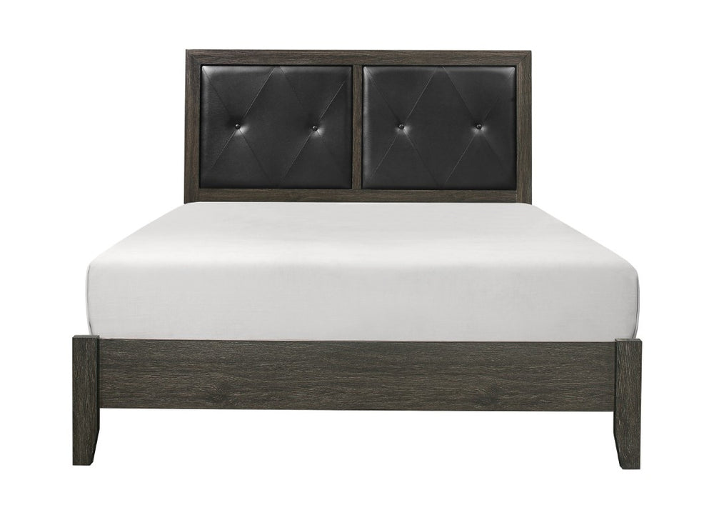 English Elm California King Bedroom Set Five Piece Modern Gray Tufted Faux Leather Headboard Suite B011S05210