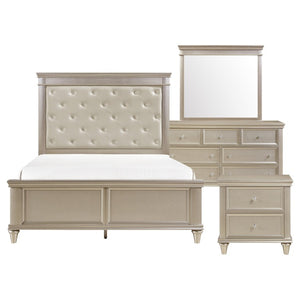 English Elm California King Glam Bedroom Set with Tufted Headboard Embossed Panels Faux Leather B011S05218