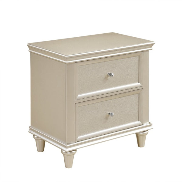 English Elm Full Bedroom Set with Tufted Faux Leather Headboard and Silver Off-White Wood Finish B011S05220
