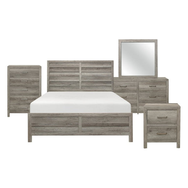 English Elm California King 5 Piece Bedroom Set Weathered Gray Faux Wood with Nickel Hardware B011S05225