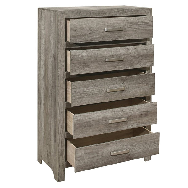 English Elm California King 5 Piece Bedroom Set Weathered Gray Faux Wood with Nickel Hardware B011S05225