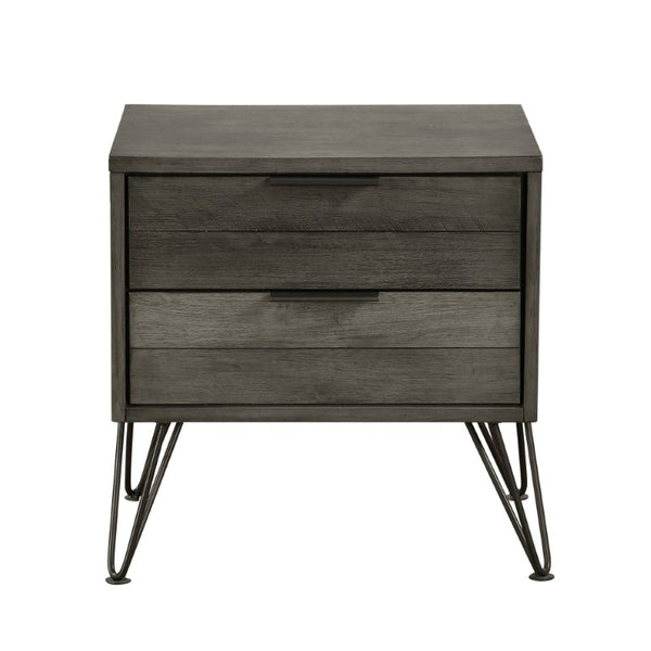 English Elm California King Bedroom Set Acacia Wood 3-Tone Grey Finish with Slat Panel Design B011S05230