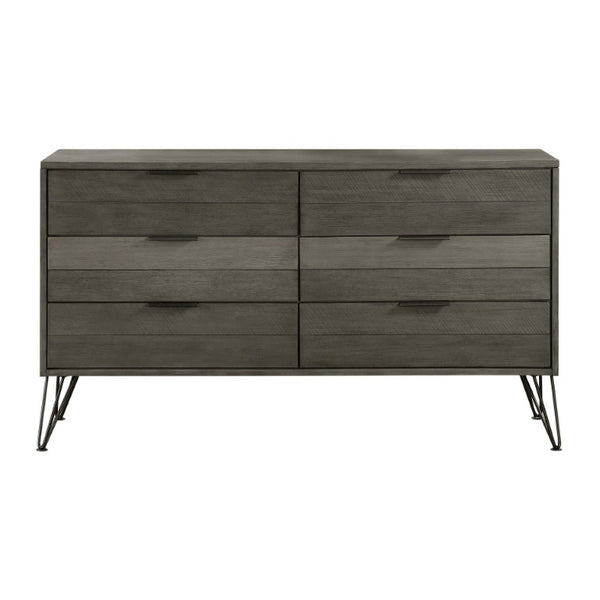 English Elm California King Bedroom Set Acacia Wood 3-Tone Grey Finish with Slat Panel Design B011S05230