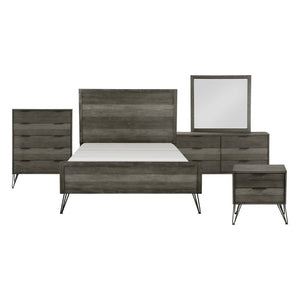 English Elm California King 5 Piece Acacia Wood Bedroom Set with Contemporary Grey Slat Design B011S05231