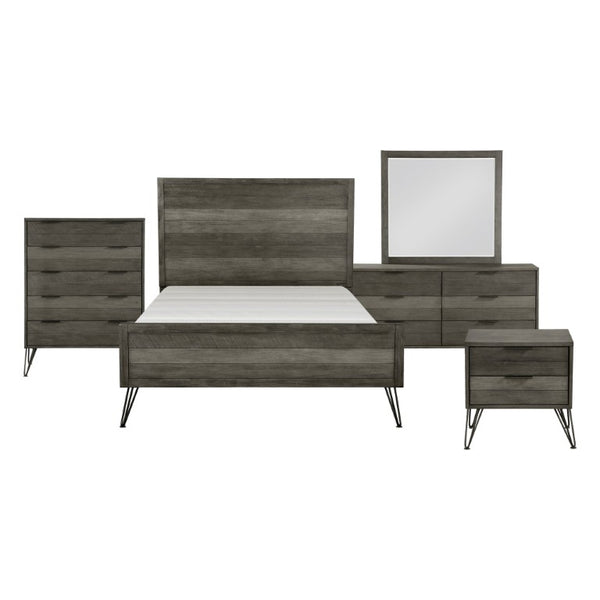 English Elm California King 5 Piece Acacia Wood Bedroom Set with Contemporary Grey Slat Design B011S05231