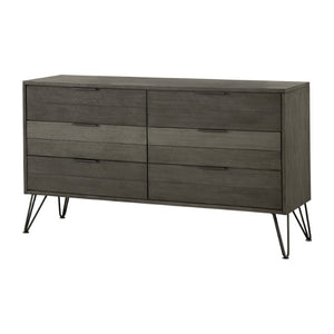 English Elm California King 5 Piece Acacia Wood Bedroom Set with Contemporary Grey Slat Design B011S05231