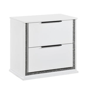 English Elm California King Glam Bedroom Set with LED Lighting Faux Leather Headboard White Finish B011S05242