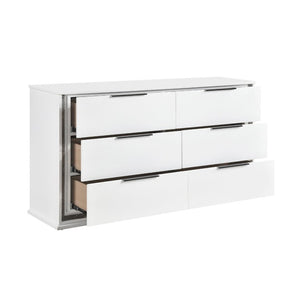 English Elm California King Glam Bedroom Set with LED Lighting Faux Leather Headboard White Finish B011S05242