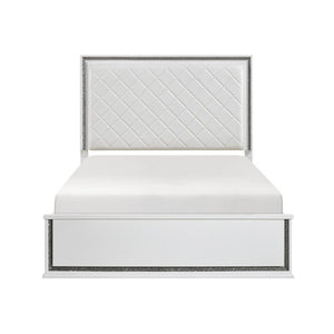 English Elm California King Glam Bedroom Set with LED Lighting Faux Leather Headboard White Finish B011S05242