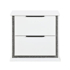 English Elm California King Glam Bedroom Set with LED Lighting Faux Leather Headboard White Finish B011S05242