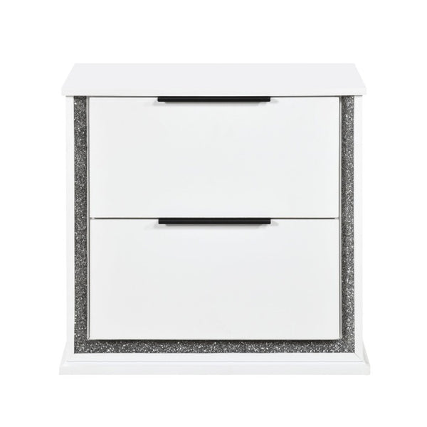 English Elm California King Glam Bedroom Set with LED Lighting Faux Leather Headboard White Finish B011S05242