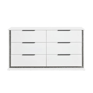 English Elm Queen Bedroom Set with LED Lighting Faux Leather Headboard and Six Drawer Dresser B011S05244