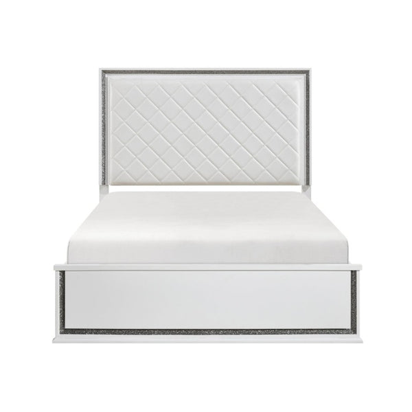 English Elm Queen Bedroom Set with LED Lighting Faux Leather Headboard and Six Drawer Dresser B011S05244