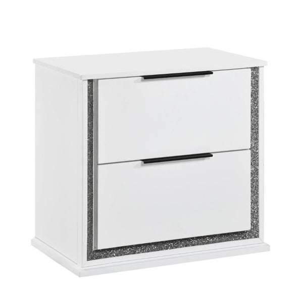 English Elm Queen Bedroom Set Five Piece Glam White Faux Leather LED Upholstered Storage Suite B011S05245