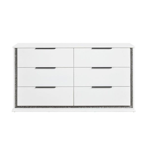English Elm Queen Bedroom Set Five Piece Glam White Faux Leather LED Upholstered Storage Suite B011S05245