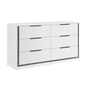 English Elm Queen Bedroom Set Five Piece Glam White Faux Leather LED Upholstered Storage Suite B011S05245