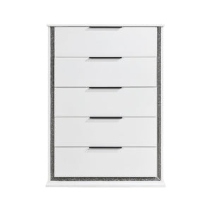 English Elm Queen Bedroom Set Five Piece Glam White Faux Leather LED Upholstered Storage Suite B011S05245