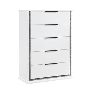 English Elm Queen Bedroom Set Five Piece Glam White Faux Leather LED Upholstered Storage Suite B011S05245