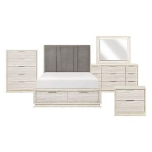 English Elm California King 5 Piece Bedroom Set with LED Lighting Chenille Headboard Storage B011S05249