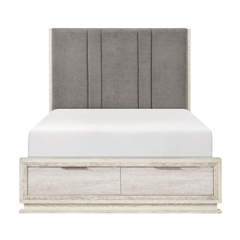 English Elm Queen Bedroom Set with LED Lighting Chenille Headboard and 9 Drawer Dresser B011S05250