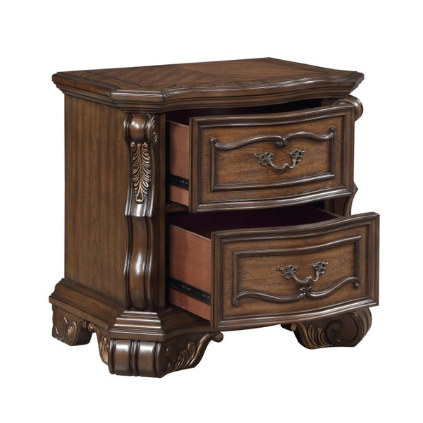 English Elm California King Bedroom Set Ornate European Style with Gold Accents Pecan Veneer B011S05254
