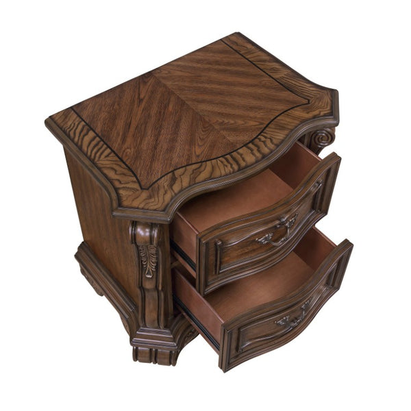 English Elm California King Bedroom Set Ornate European Style with Gold Accents Pecan Veneer B011S05254