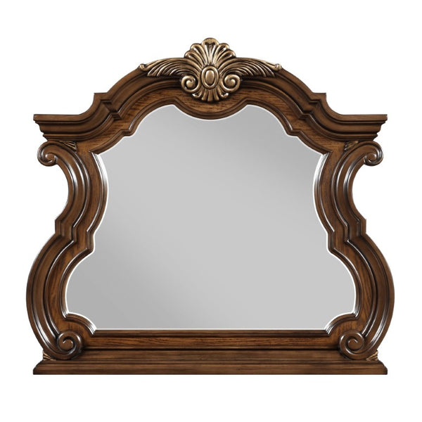 English Elm California King Bedroom Set Ornate European Style with Gold Accents Pecan Veneer B011S05254