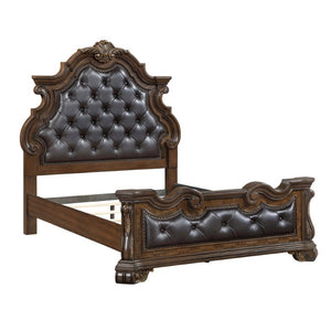 English Elm California King Bedroom Set Ornate European Style with Gold Accents Pecan Veneer B011S05254