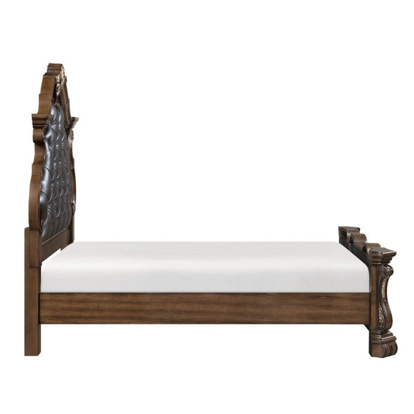 English Elm California King Bedroom Set Ornate European Style with Gold Accents Pecan Veneer B011S05254
