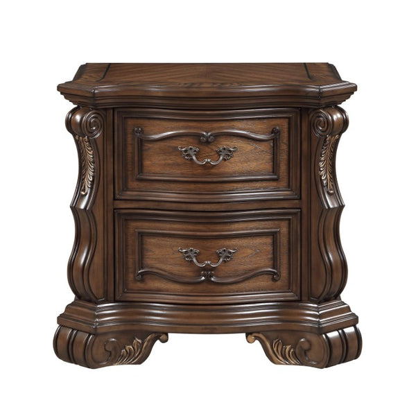 English Elm California King Bedroom Set Ornate European Style with Gold Accents Pecan Veneer B011S05254