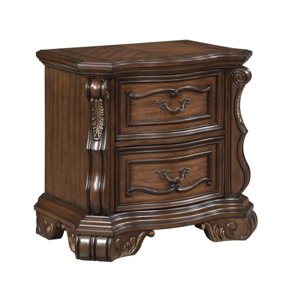 English Elm California King Five Piece Bedroom Set Pecan Veneer Gold Carved Traditional Suite B011S05255