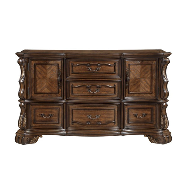 English Elm Queen Bedroom Set 5 Piece Pecan Burl Veneer Traditional Master Suite Collection B011S05257