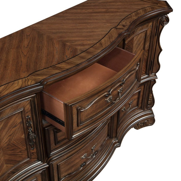 English Elm Queen Bedroom Set 5 Piece Pecan Burl Veneer Traditional Master Suite Collection B011S05257