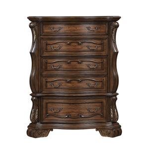 English Elm Queen Bedroom Set 5 Piece Pecan Burl Veneer Traditional Master Suite Collection B011S05257