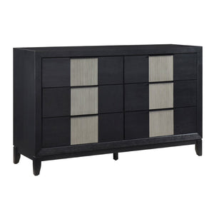 English Elm Queen Panel Bed Set with LED Headboard Reeded Dresser Mirror and Nightstand B011S05262