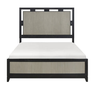 English Elm Queen Panel Bed Set with LED Headboard Reeded Dresser Mirror and Nightstand B011S05262