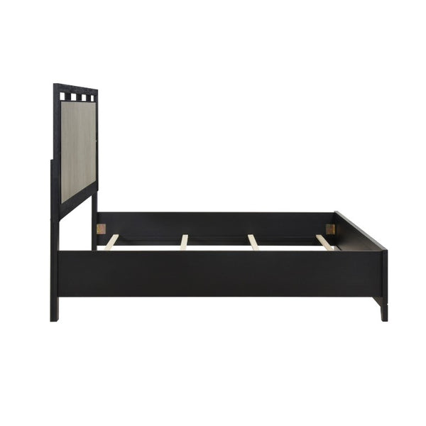 English Elm Queen Panel Bed Set with LED Headboard Reeded Dresser Mirror and Nightstand B011S05262
