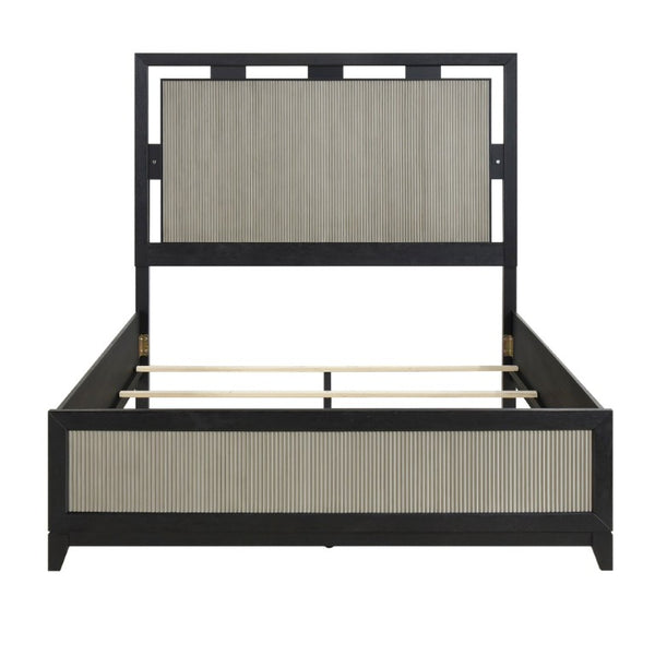 English Elm Queen Panel Bed Set with LED Headboard Reeded Dresser Mirror and Nightstand B011S05262
