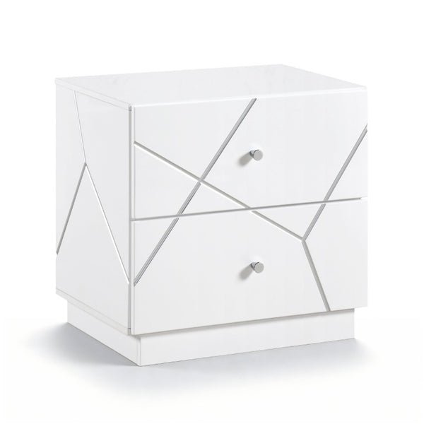 English Elm Queen Bedroom Set with LED Lighting Geometric White Finish Dresser and Nightstand B011S05286