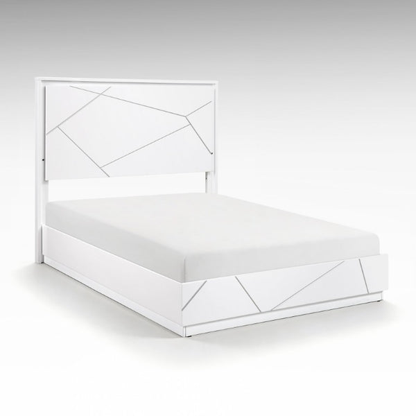 English Elm Queen Bedroom Set with LED Lighting Geometric White Finish Dresser and Nightstand B011S05286