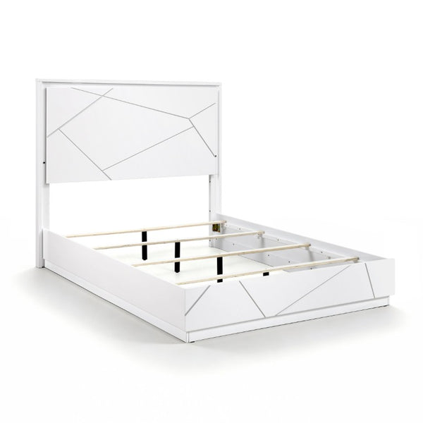 English Elm Queen Bedroom Set with LED Lighting Geometric White Finish Dresser and Nightstand B011S05286