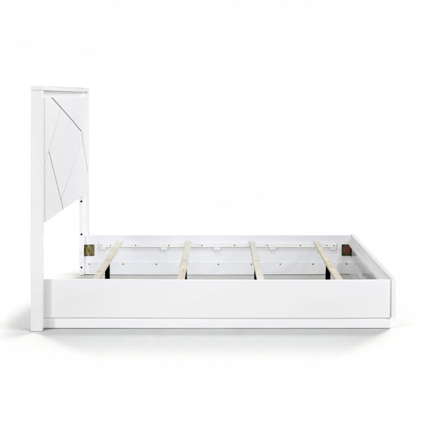 English Elm Queen Bedroom Set with LED Lighting Geometric White Finish Dresser and Nightstand B011S05286