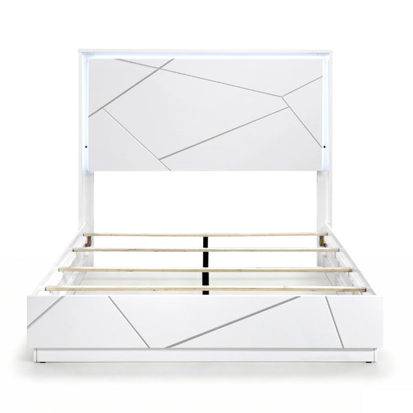 English Elm Queen Bedroom Set 5 Piece White Geometric Modern Suite with LED Mirror and Storage B011S05287
