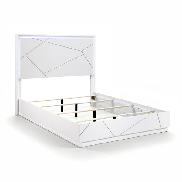 English Elm Queen Bedroom Set 5 Piece White Geometric Modern Suite with LED Mirror and Storage B011S05287