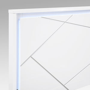 English Elm Queen Bedroom Set 5 Piece White Geometric Modern Suite with LED Mirror and Storage B011S05287