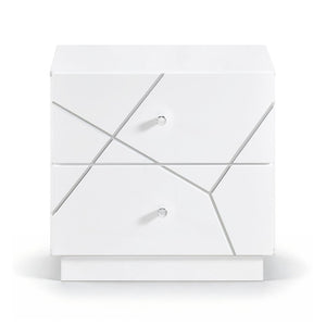 English Elm Queen Bedroom Set 5 Piece White Geometric Modern Suite with LED Mirror and Storage B011S05287