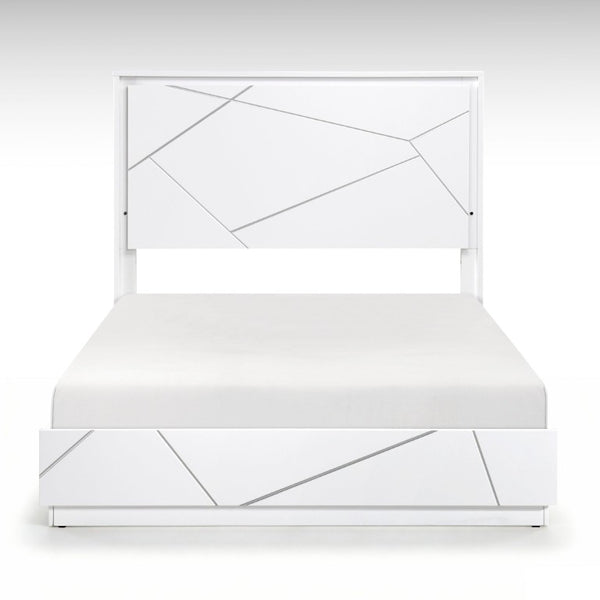 English Elm Queen Bedroom Set 5 Piece White Geometric Modern Suite with LED Mirror and Storage B011S05287
