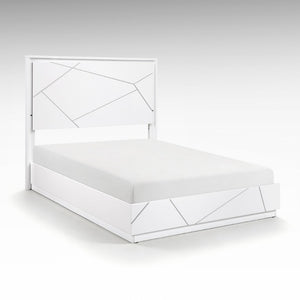 English Elm Queen Bedroom Set 5 Piece White Geometric Modern Suite with LED Mirror and Storage B011S05287