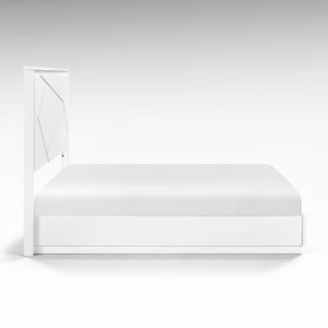 English Elm Queen Bedroom Set 5 Piece White Geometric Modern Suite with LED Mirror and Storage B011S05287